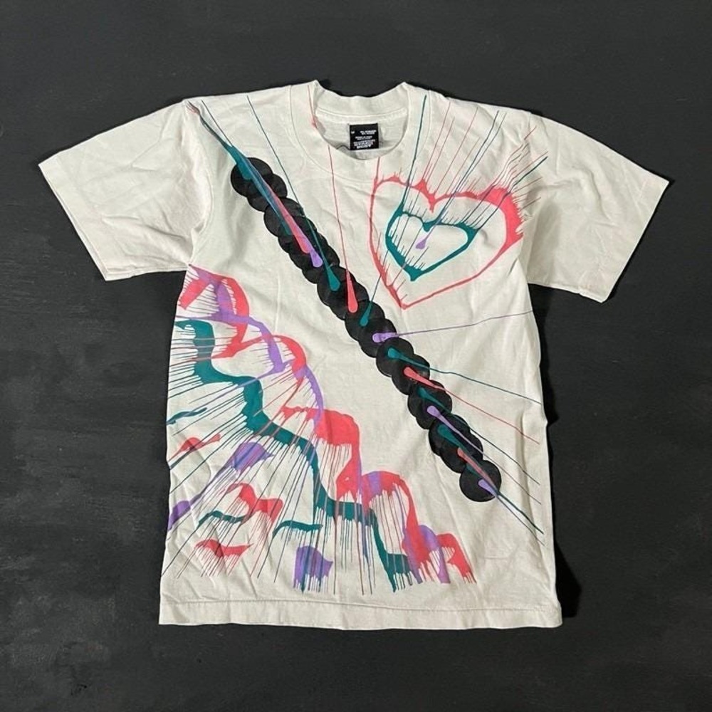 Vintage Art Shirt Mens Small White 1990s Paint Drawing Heart